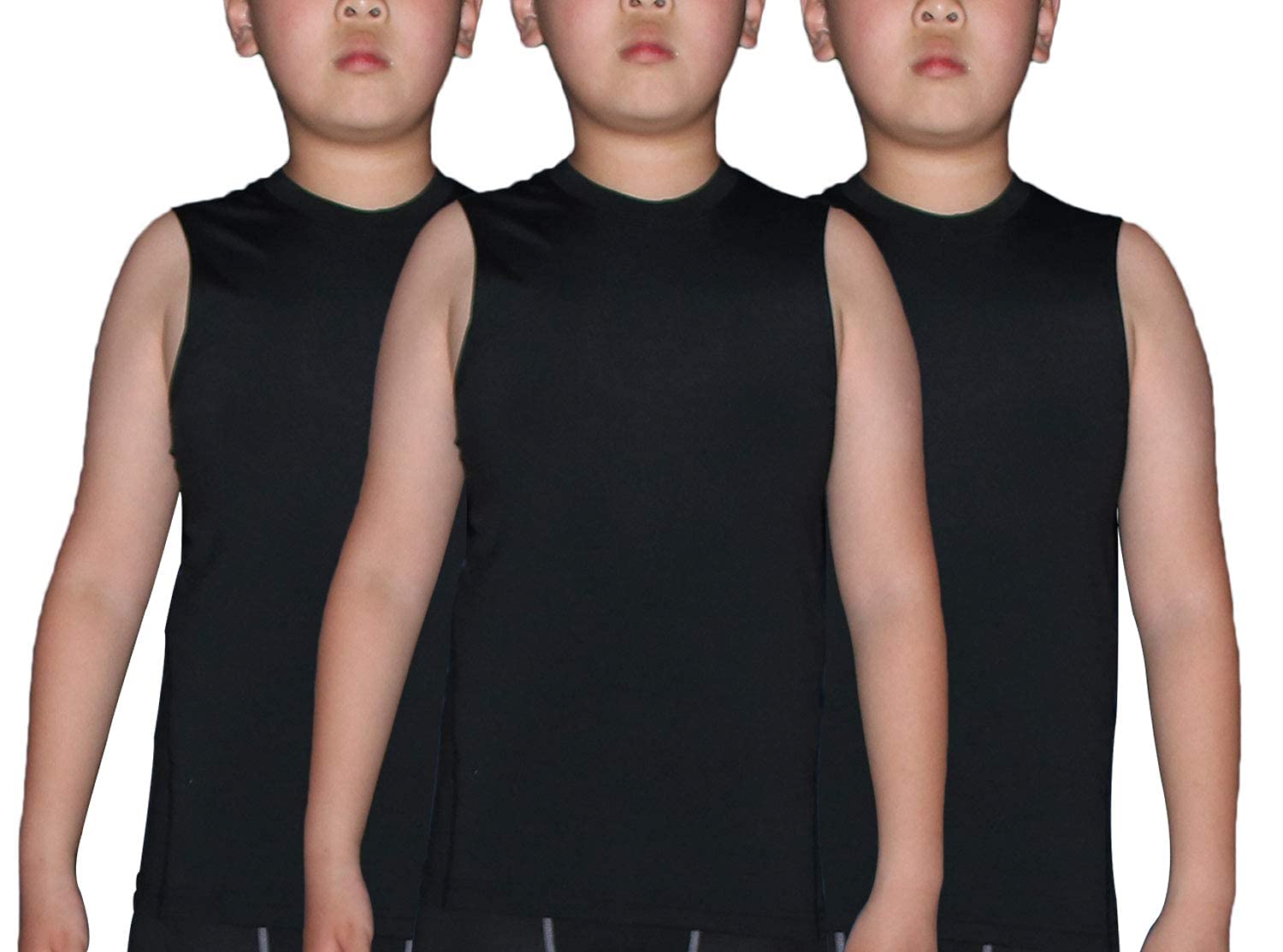 3 Pack Youth Boys Muscle Dri Fit Tights Compression Tank Top Unisex LANBAOSI
