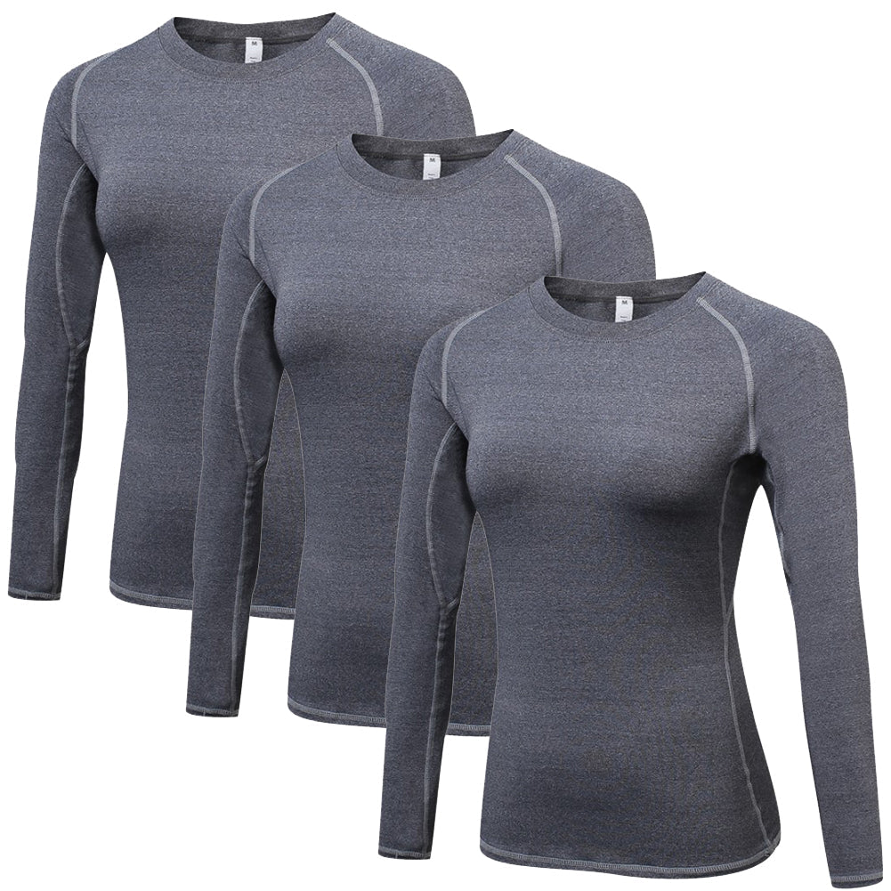 3 Packs Women's Long Sleeve Shirts Dry Fit Compression Baselayer Tops for Sports Yoga LANBAOSI