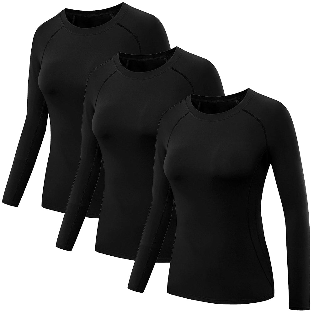 3 Packs Women's Long Sleeve Shirts Dry Fit Compression Baselayer Tops for Sports Yoga LANBAOSI