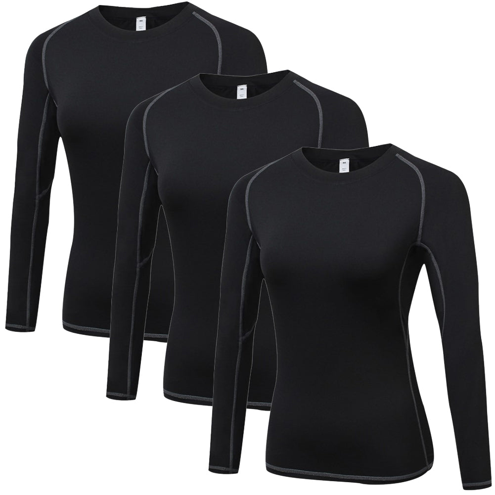 3 Packs Women's Long Sleeve Shirts Dry Fit Compression Baselayer Tops for Sports Yoga LANBAOSI