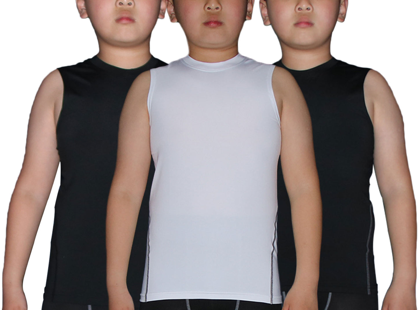 Boy's 3 Pack Compression Sleeveless Shirt Soccer Tank Top Undershirts LANBAOSI