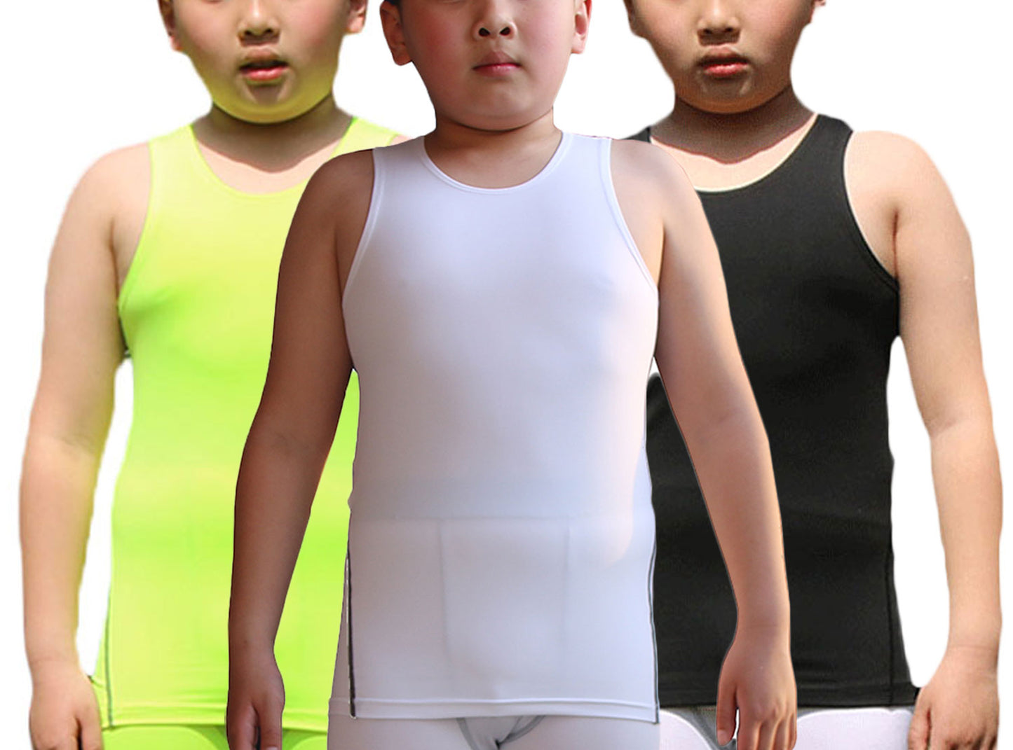 Boy's 3 Pack Compression Sleeveless Shirt Soccer Tank Top Undershirts LANBAOSI