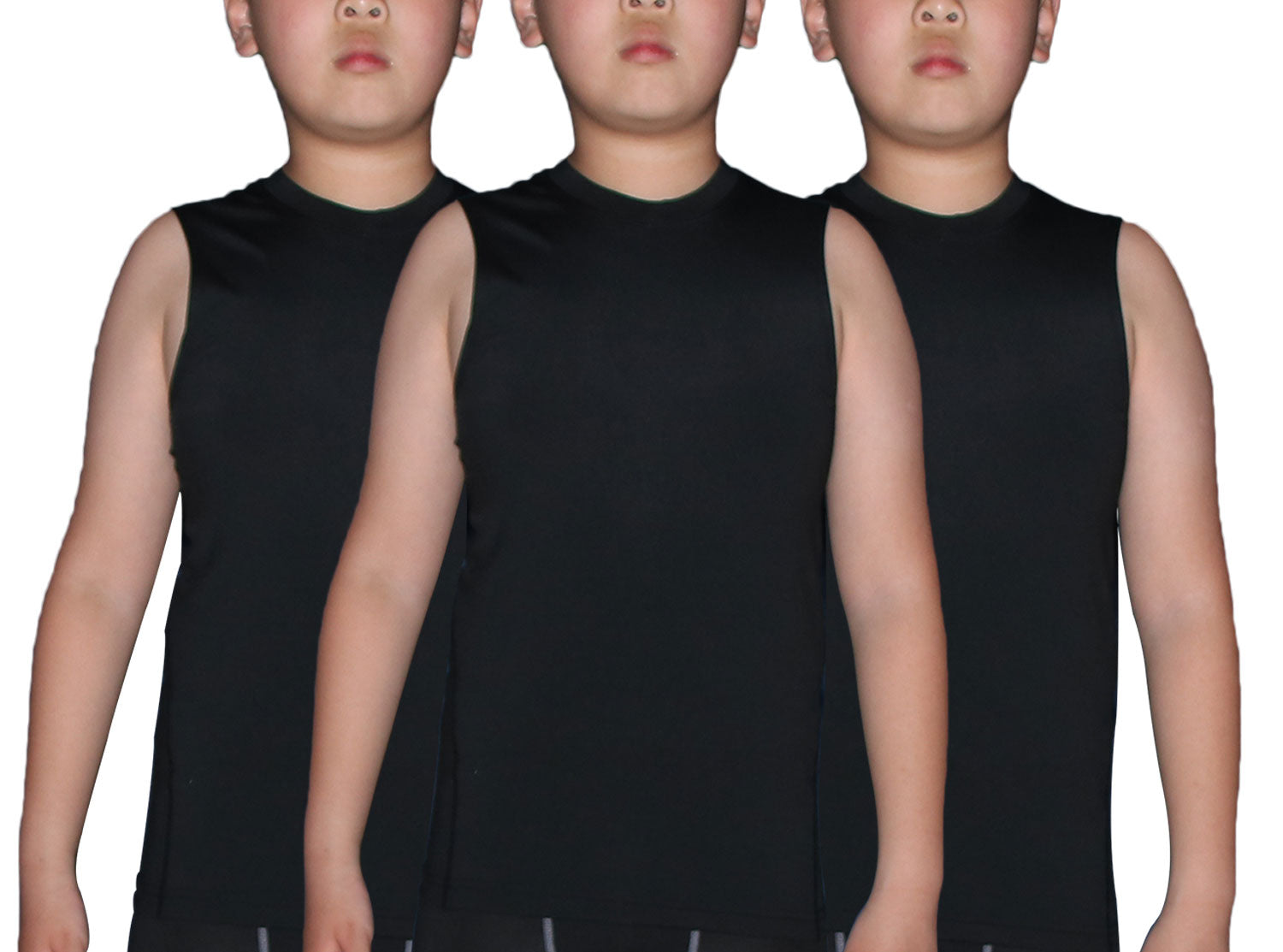 Boy's 3 Pack Compression Sleeveless Shirt Soccer Tank Top Undershirts LANBAOSI