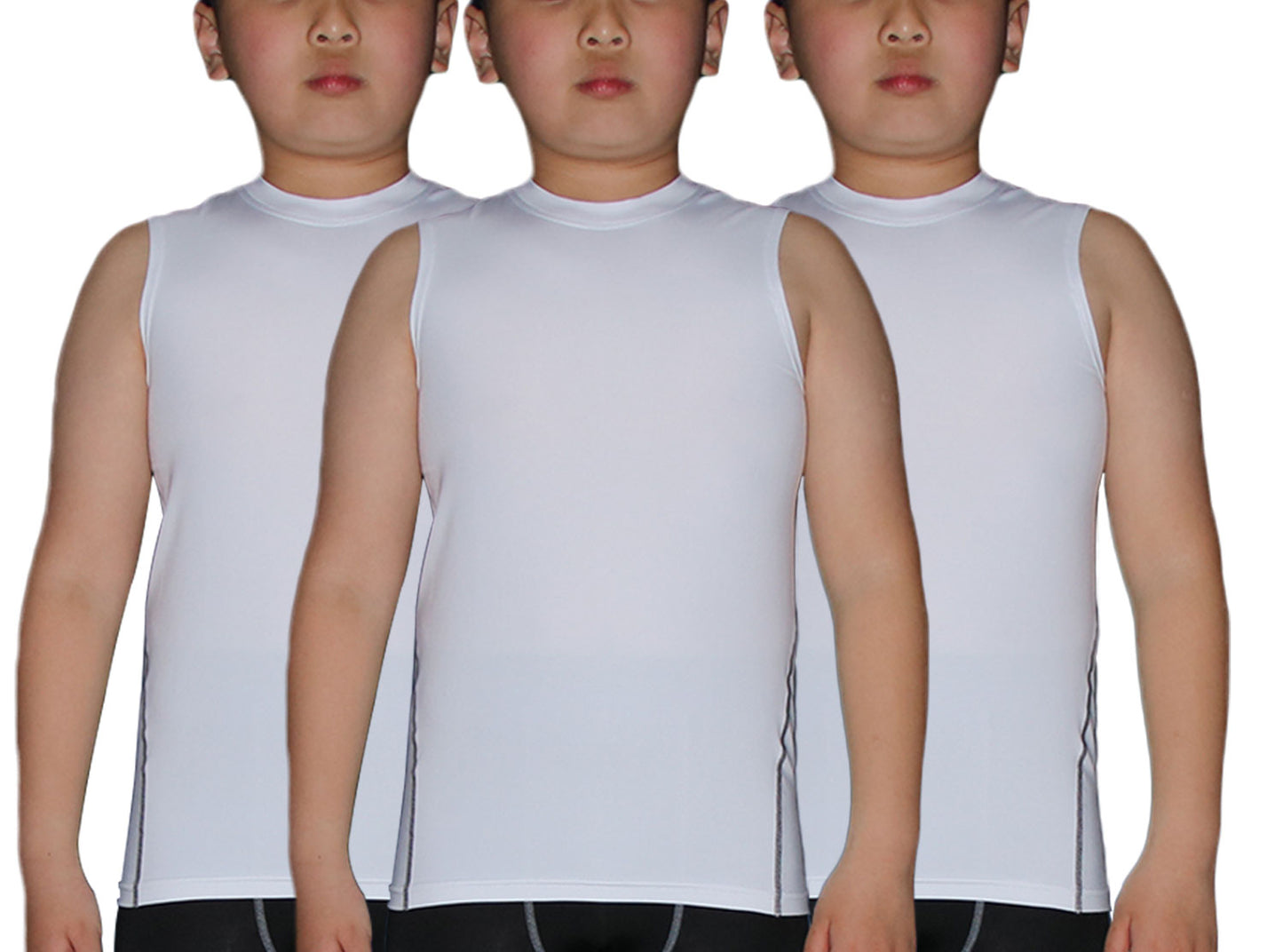 Boy's 3 Pack Compression Sleeveless Shirt Soccer Tank Top Undershirts LANBAOSI