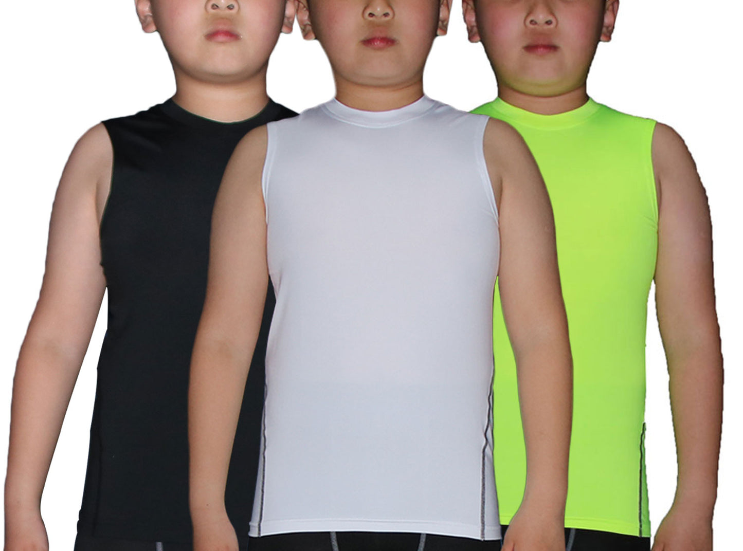 Boy's 3 Pack Compression Sleeveless Shirt Soccer Tank Top Undershirts LANBAOSI