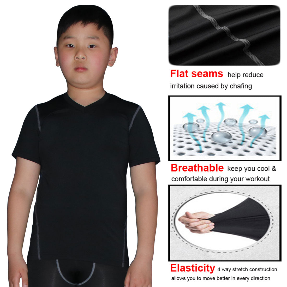 Boy's 3 Pack Dry Fit Sport Short Sleeve T-Shirt Unisex Compression Tshirt Tee Shirt Tops LANBAOSI