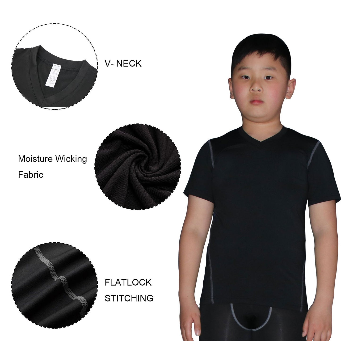 Boy's 3 Pack Dry Fit Sport Short Sleeve T-Shirt Unisex Compression Tshirt Tee Shirt Tops LANBAOSI