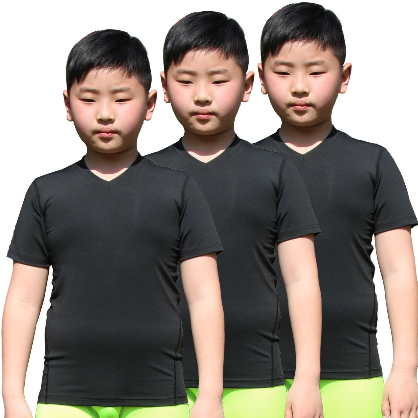 Boy's 3 Pack Dry Fit Sport Short Sleeve T-Shirt Unisex Compression Tshirt Tee Shirt Tops LANBAOSI