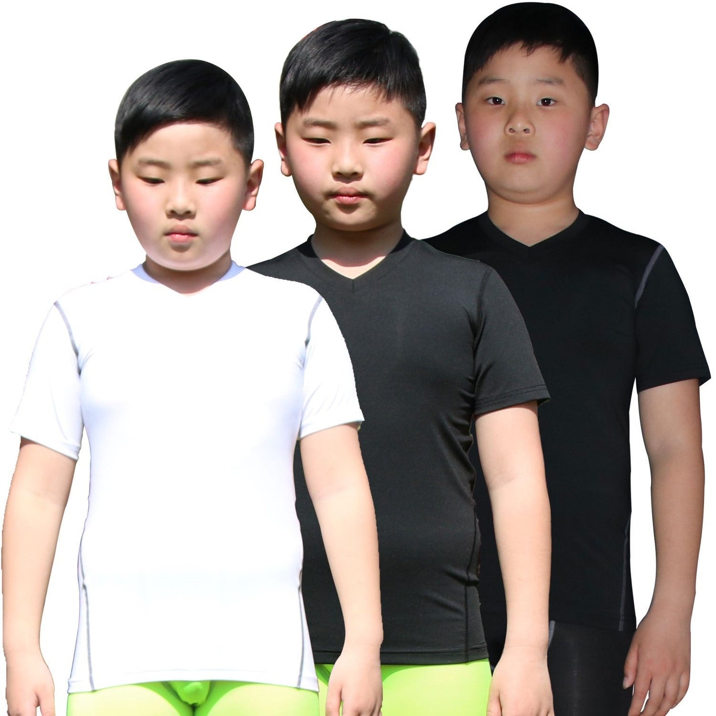 Boy's 3 Pack Dry Fit Sport Short Sleeve T-Shirt Unisex Compression Tshirt Tee Shirt Tops LANBAOSI