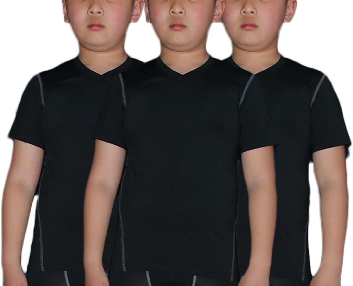 Boy's 3 Pack Dry Fit Sport Short Sleeve T-Shirt Unisex Compression Tshirt Tee Shirt Tops LANBAOSI