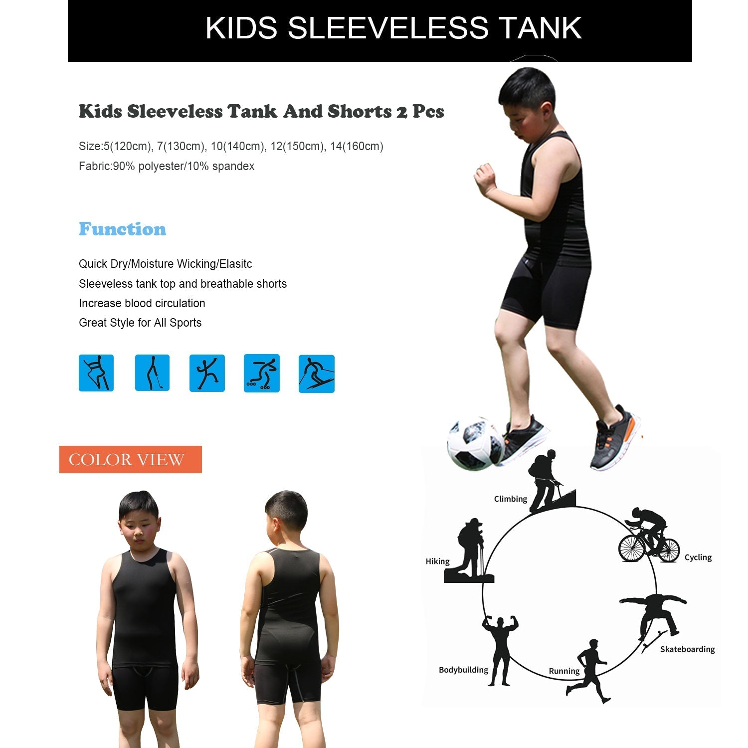 Boy's Sleeveless Tank Set Boys Summer Vest & Shorts Wicking Base Layer LANBAOSI