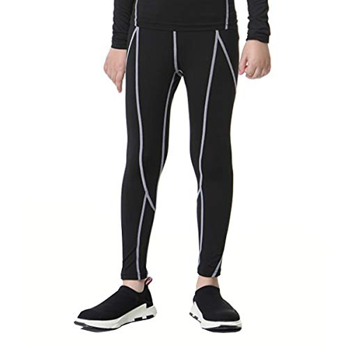  Youth Boys Compression Pants 3/4 Length Sports Tights  Leggings Soccer Basketball Base Layer Gray XL