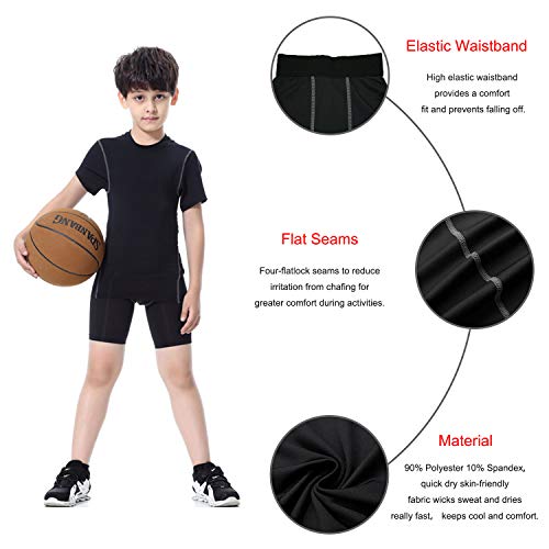 Kids Boys Tight Compression Skin Leggings Base Layer Sports Shorts