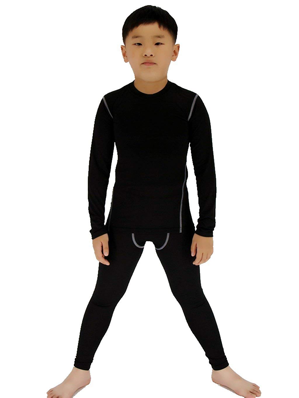 Boys Soccer Practice Long Sleeve Shirt & Pants 2PCS Compression Set LANBAOSI