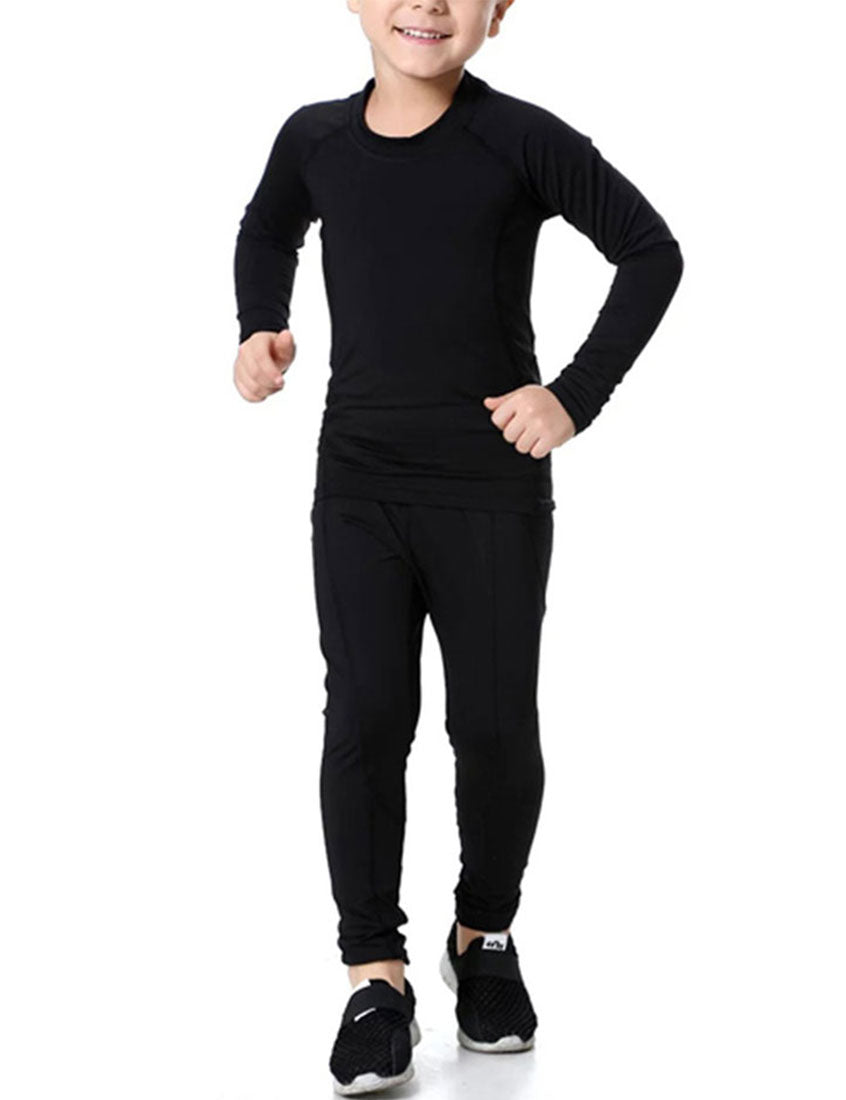 Boys Thermal Set Fleece Lined Compression Shirts & Pants Long Johns LANBAOSI