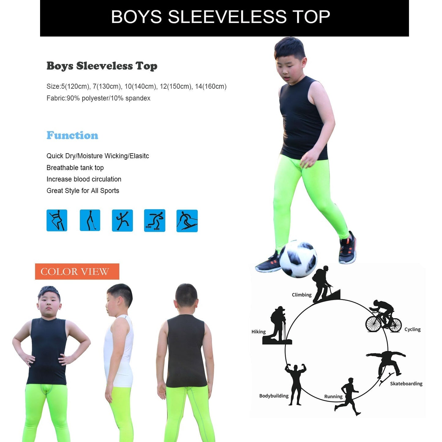 Boys Vest Tops Athletic Sleeveless Moisture Wicking Tanks 2 Pack LANBAOSI