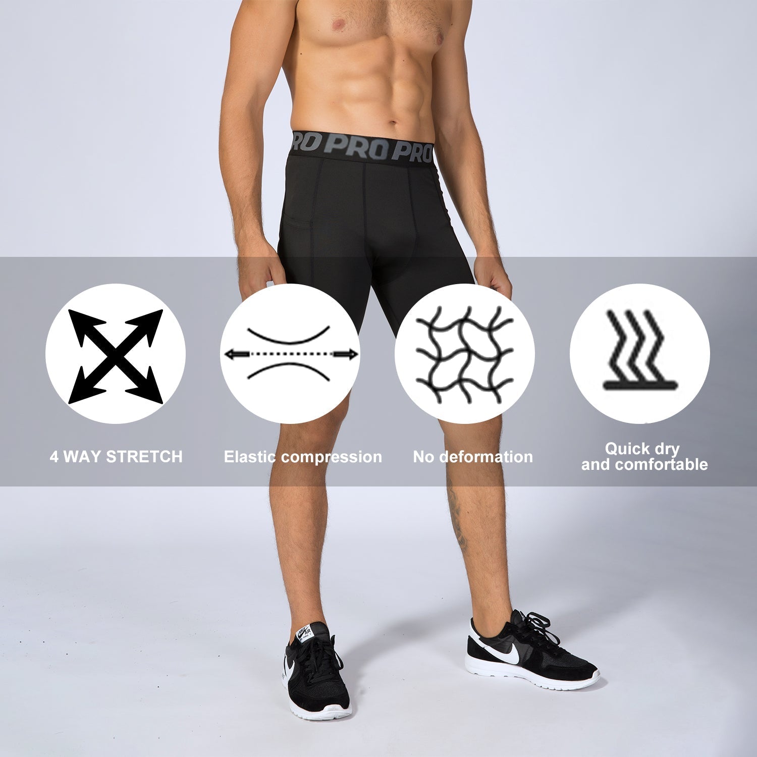 Men's Compression Shorts Men Sports Baselayer Tights Active Running Workout  Underwear with Phone Pocket, 4 Pack 