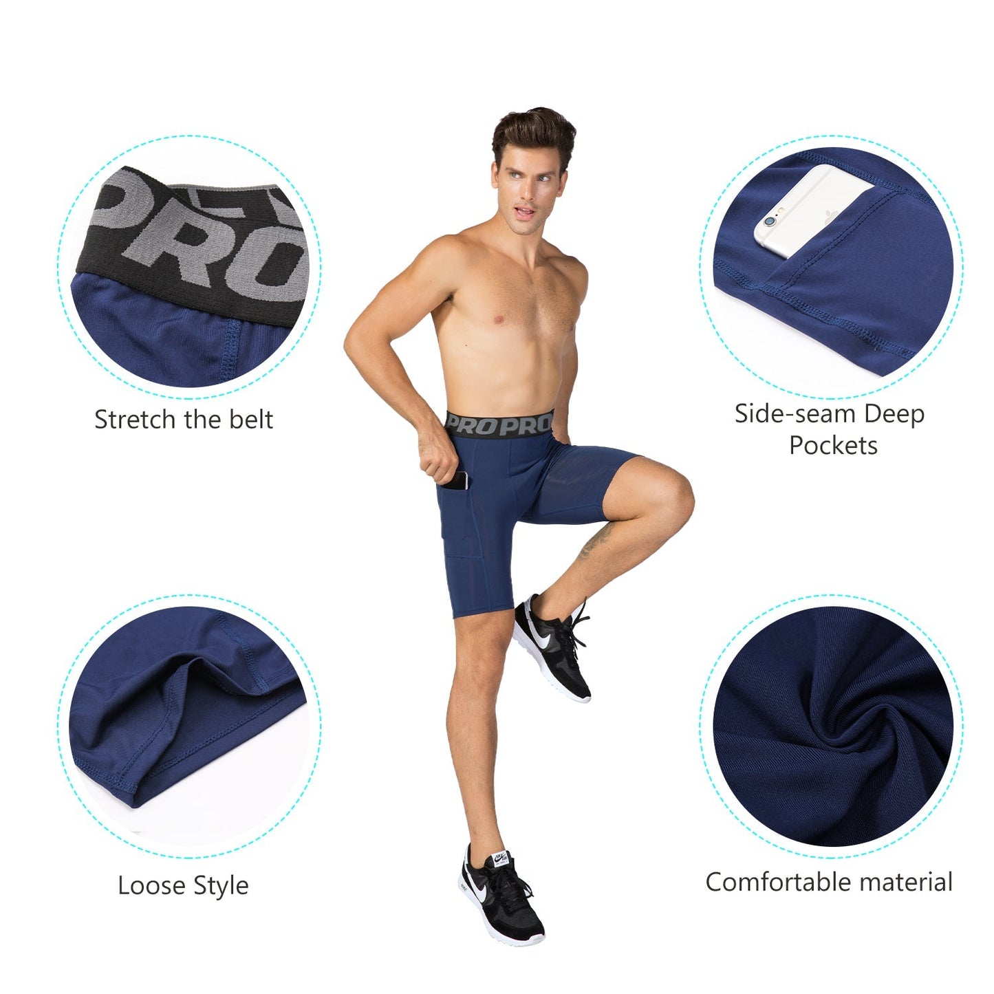 Compression Shorts Men with Pocket Underwear for Men Spandex Running Shorts Workout Cool Dry Workout Underwear LANBAOSI