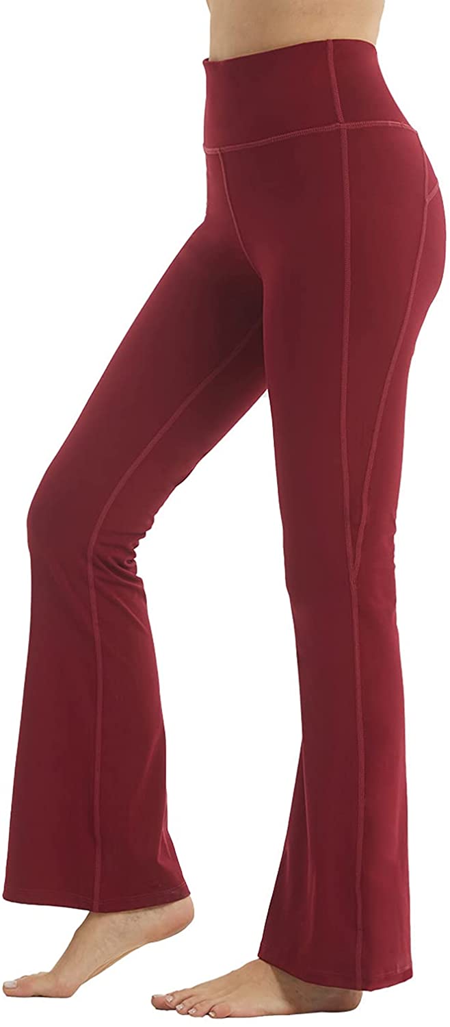njshnmn Women's Yoga Pants Leggings for Women Soft High Waist Bootcut  Leggings Tall & Long Pants for Women, Red, L 