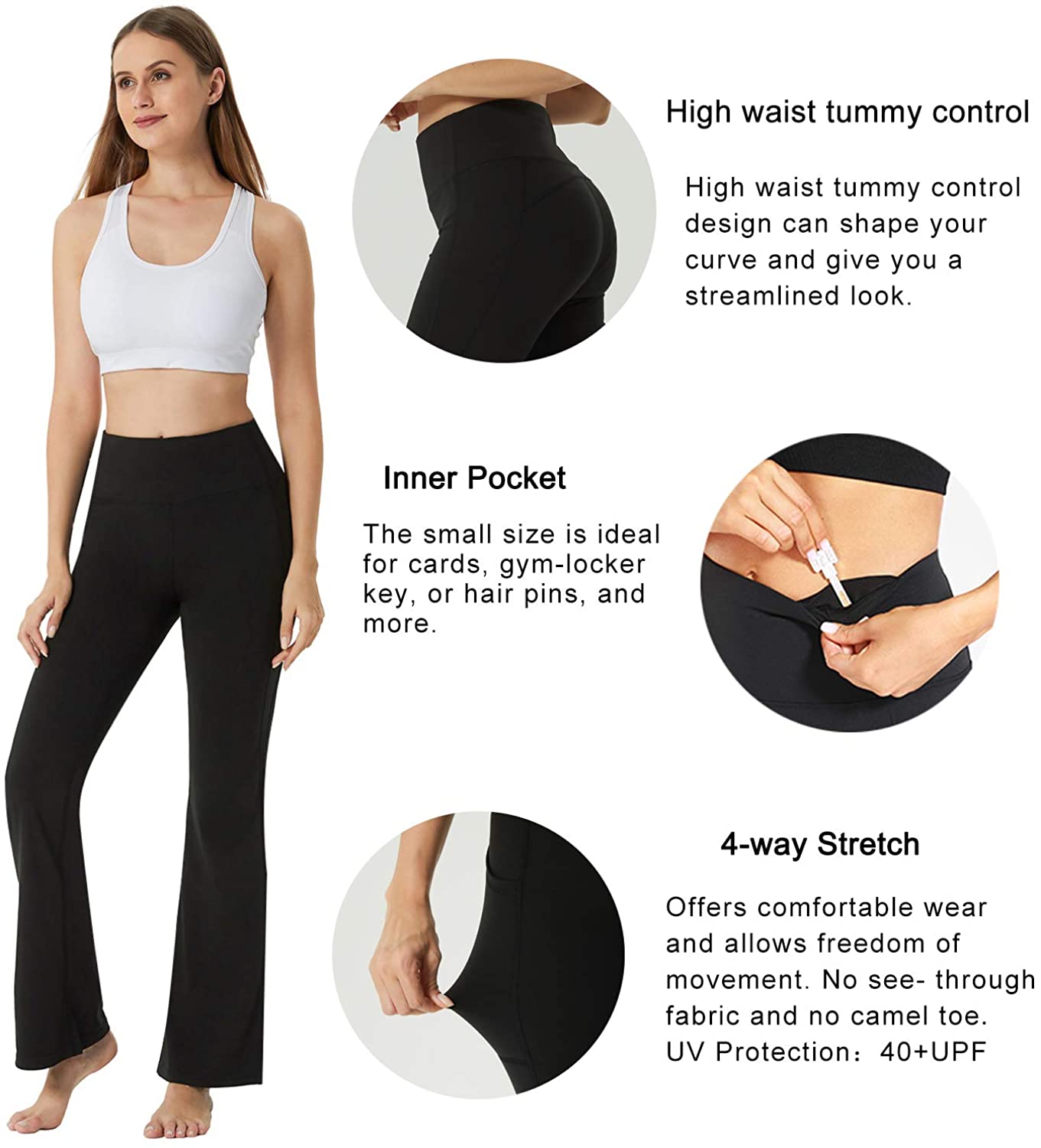 Flare Leggings for Women Tummy Control Leggings Female Bootcut Yoga Pants with Pocket Butt Lift High Waist Bootleg Pants LANBAOSI