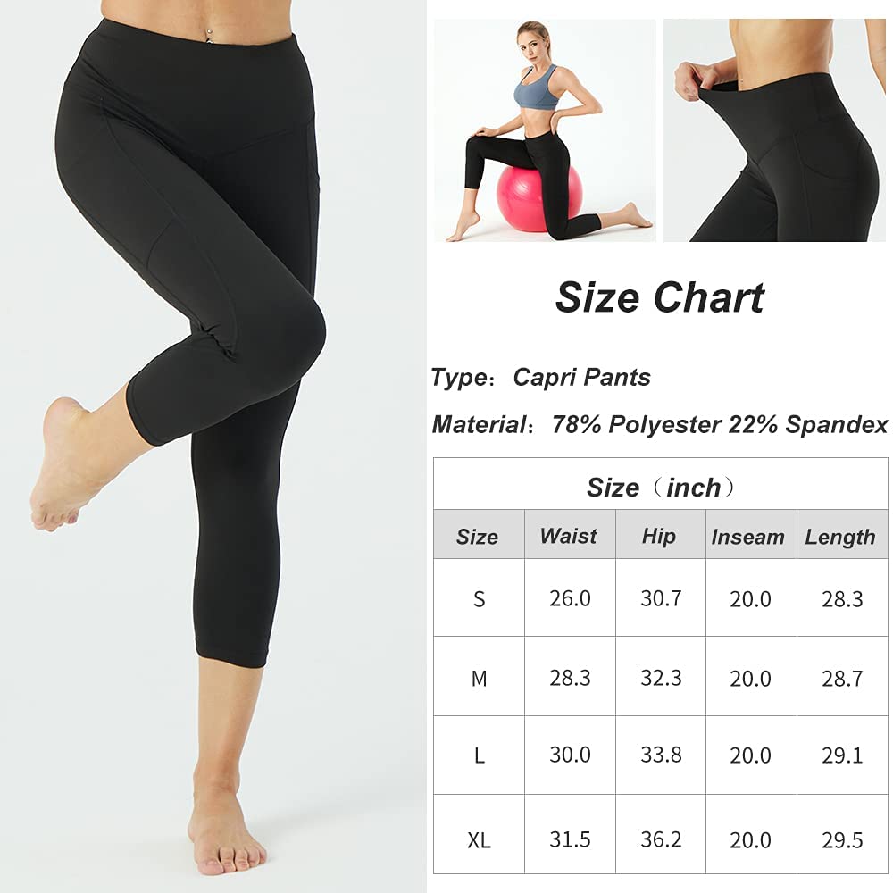 High Waisted Yoga Capri Leggings for Women with Pockets Soft Slim Tummy Control Female Exercise Pants for Running Cycling Yoga Workout LANBAOSI