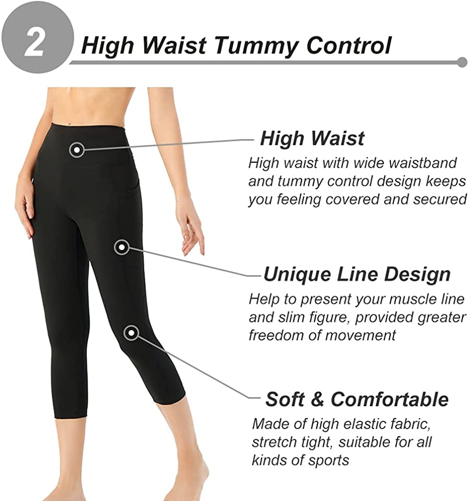 High Waisted Yoga Capri Leggings for Women with Pockets Soft Slim Tummy Control Female Exercise Pants for Running Cycling Yoga Workout LANBAOSI