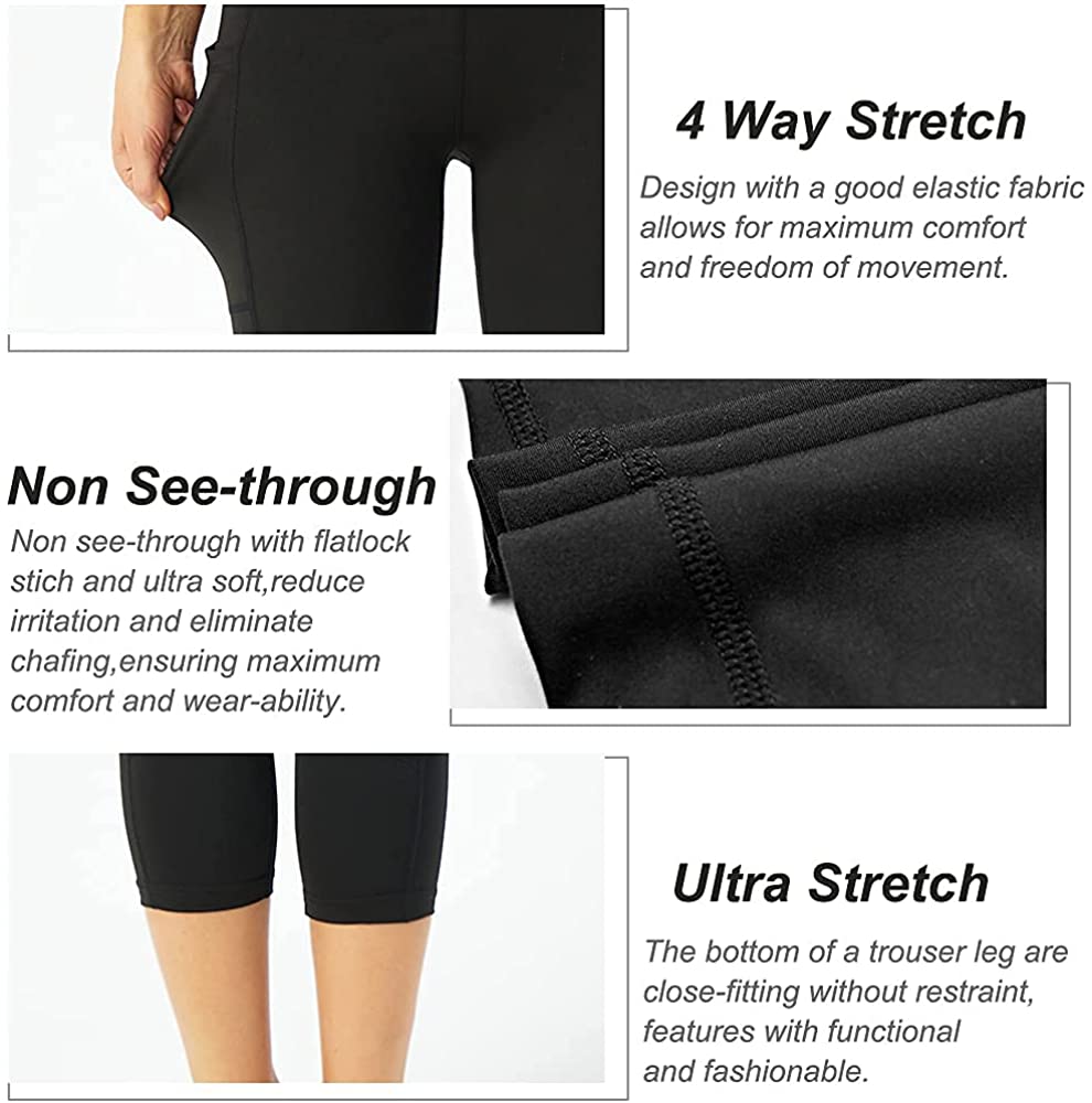 High Waisted Yoga Capri Leggings for Women with Pockets Soft Slim Tummy Control Female Exercise Pants for Running Cycling Yoga Workout LANBAOSI