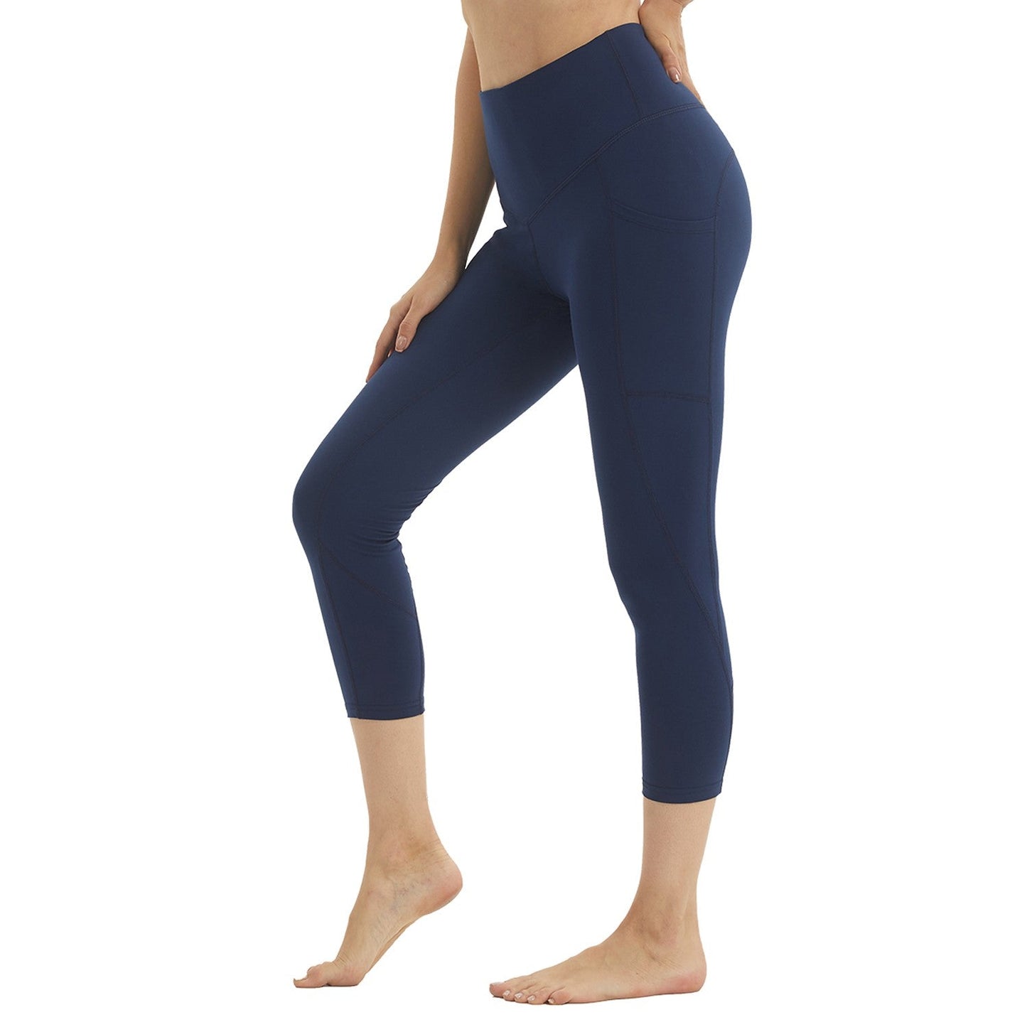 THE GYM PEOPLE Tummy Control Workout Leggings with Pockets High  Waist Athletic Yoga Pants for Women Running, Hiking(S-Capris Navy Blue,  Large) : Clothing, Shoes & Jewelry