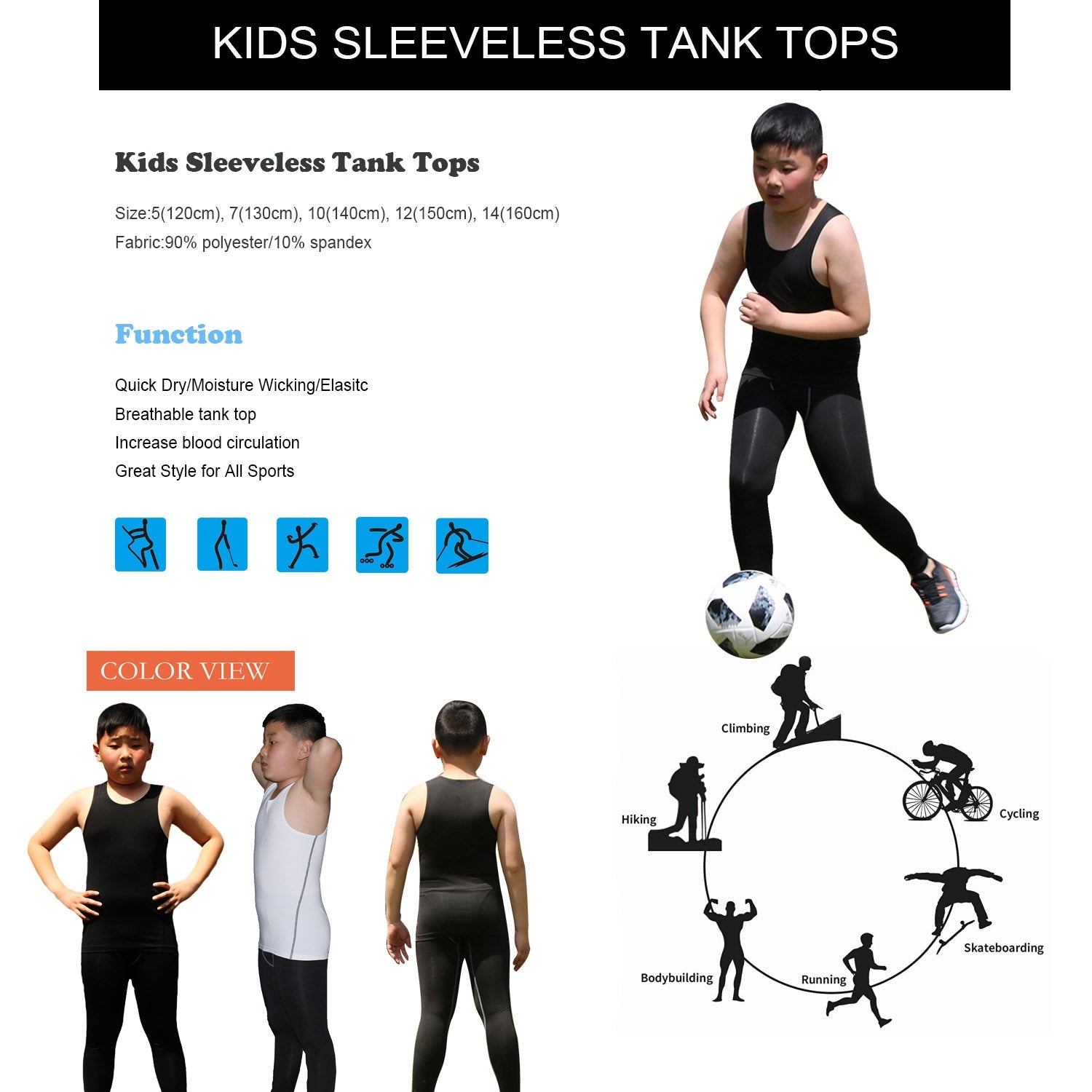 Kids Athletic Sleeveless Tank Top Boys Vest 2 Pack LANBAOSI