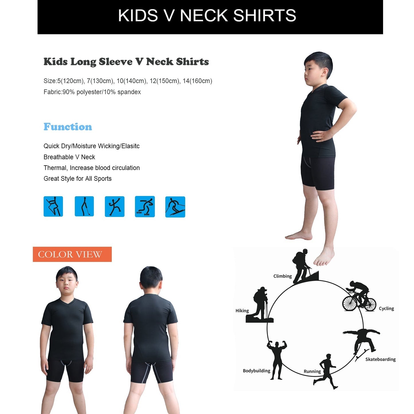 Kids Boy's Sports Base Layer Set Wicking Fitness V Neck & Short 2 PCS LANBAOSI