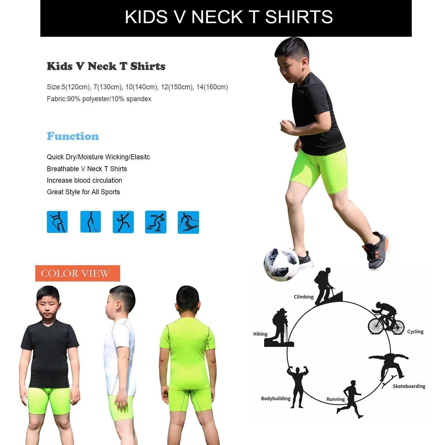 Kids Short Sleeve Base Layer Tops Compression Workout T-Shirts 3 Pack LANBAOSI