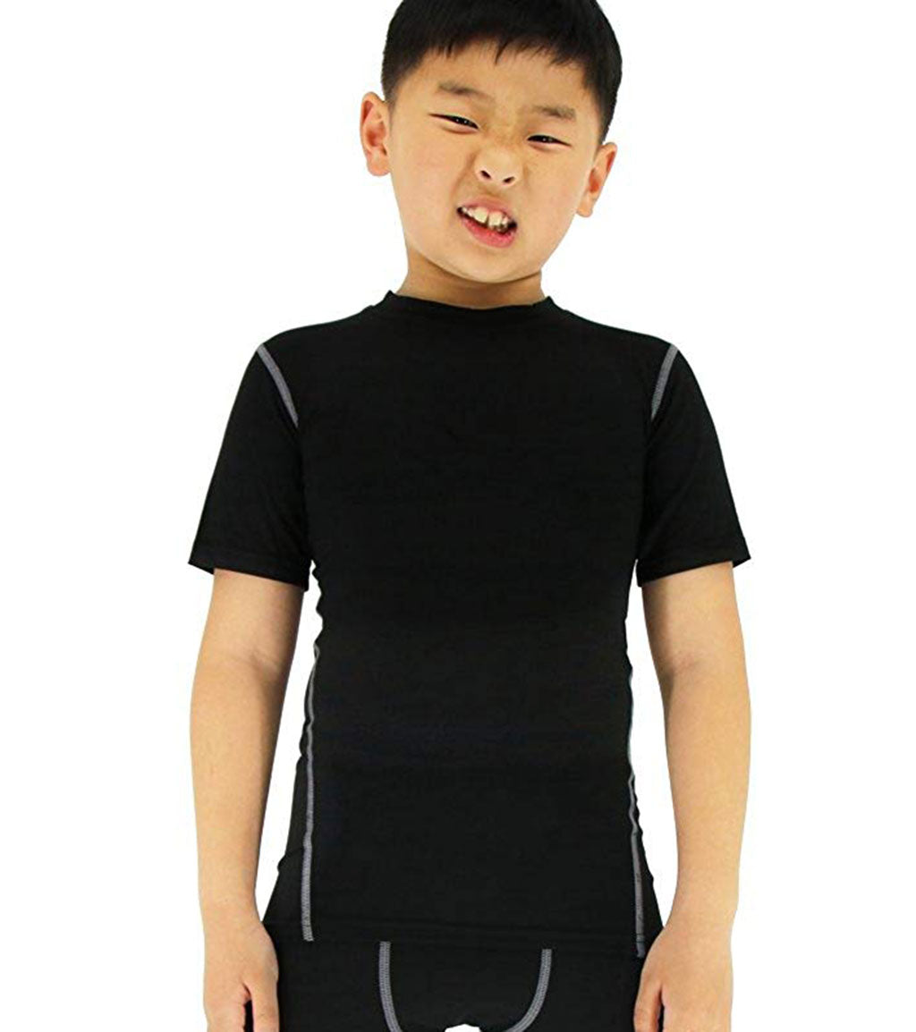 Lanbaosi Boys Compression Baselayer Top Unisex Short Sleeve Under Shirt Size 5, White / 10