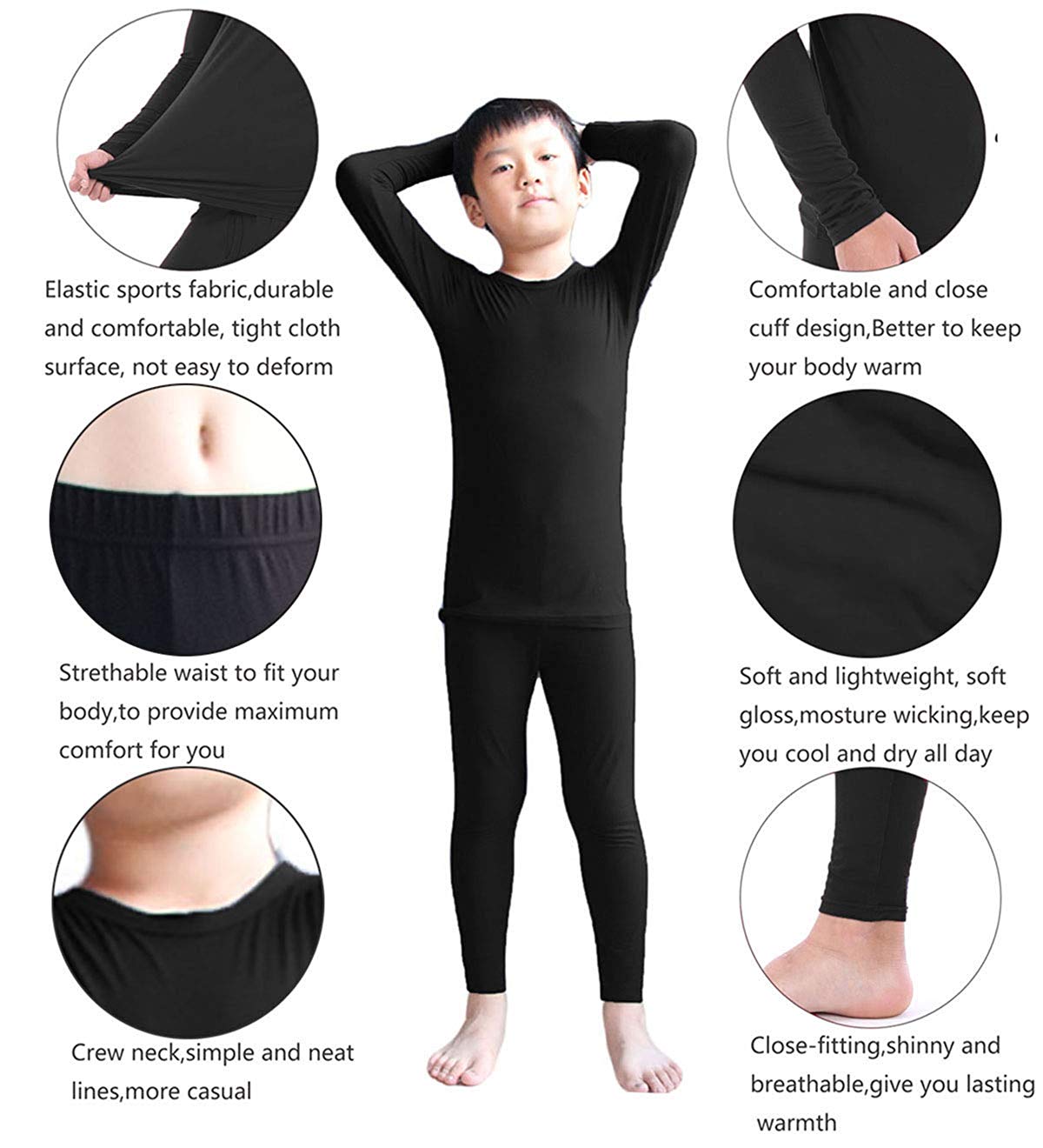 LANBAOSI Children's Boys Sleepwear Thermal Underwear Sets Fleece Lined Soft  Long Johns Top & Bottom