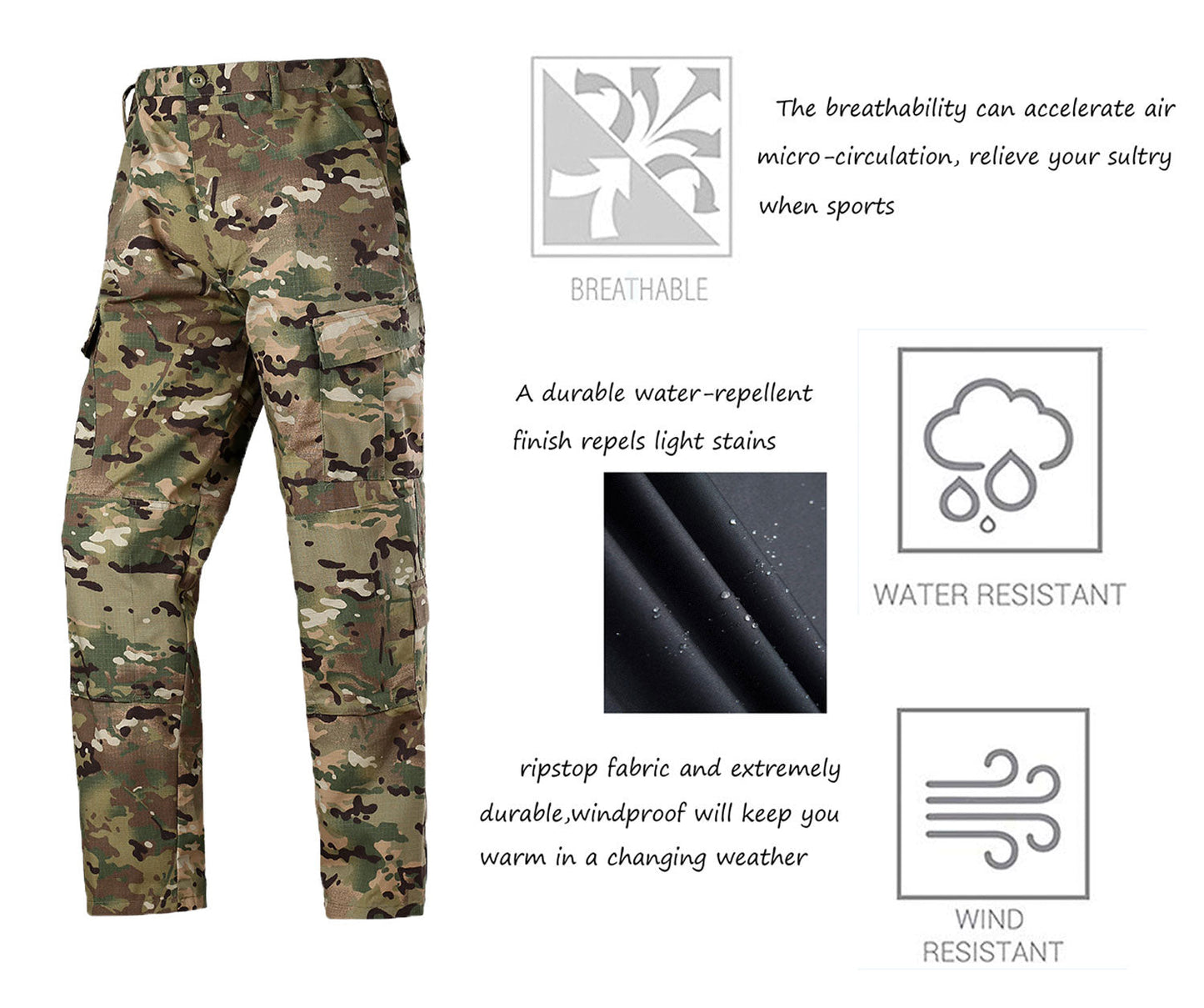 LANBAOSI Men Military Multicam Woodland Camo Airsoft BDU Pants LANBAOSI