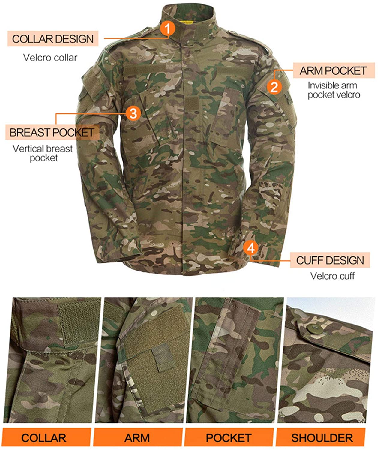  LANBAOSI Men's Tactical Jacket and Pants Military Camo Hunting  ACU Uniform 2PC Set Army Multicam Apparel Suit (Medium Slim, Black CP):  Clothing, Shoes & Jewelry