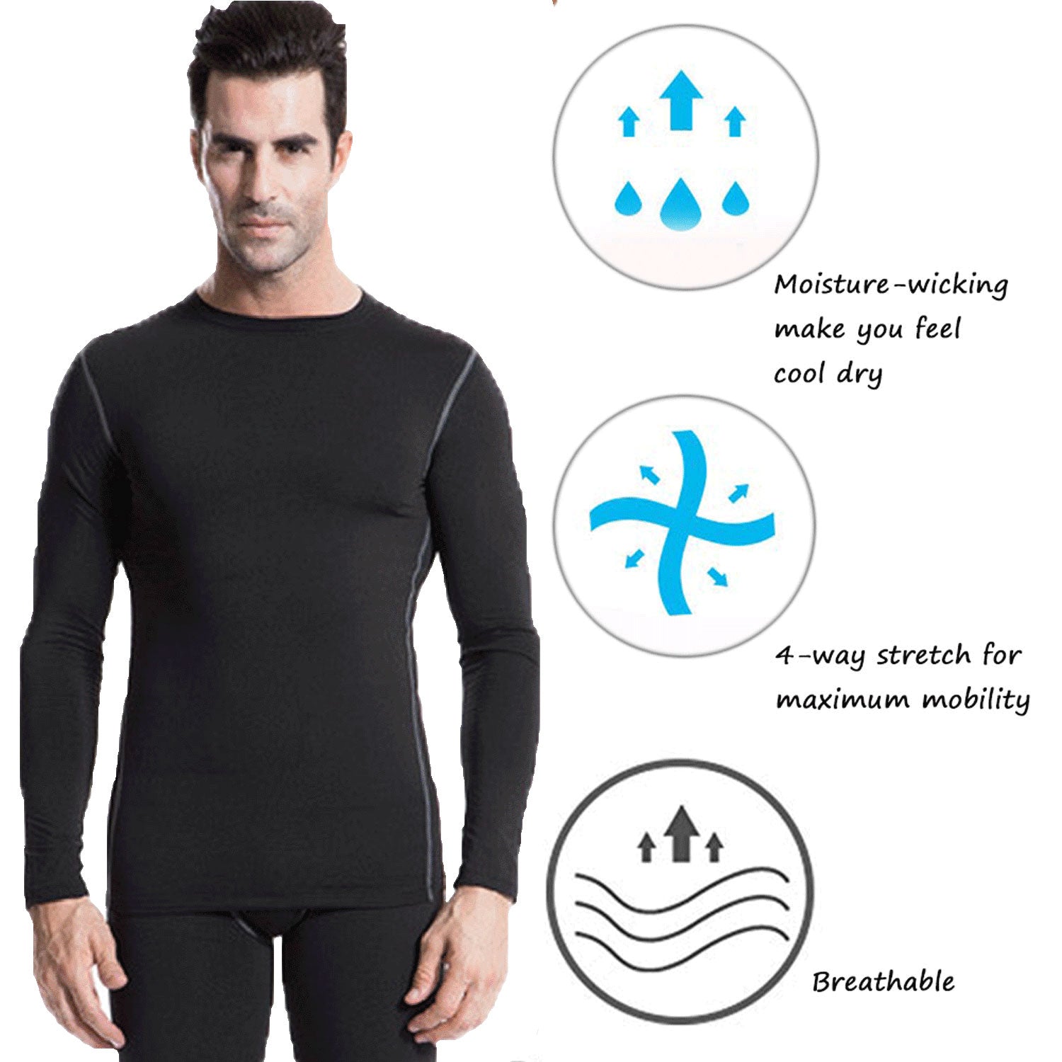 LANBAOSI Men's Fleece Thermal Underwear Compression Base Layer Shirt