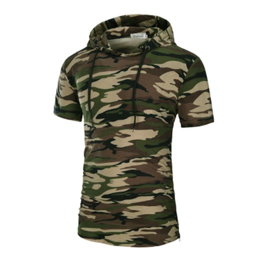 LANBAOSI Men's Short Sleeve Hoodie Military Hooded T Shirts Gym Sweatshirts LANBAOSI