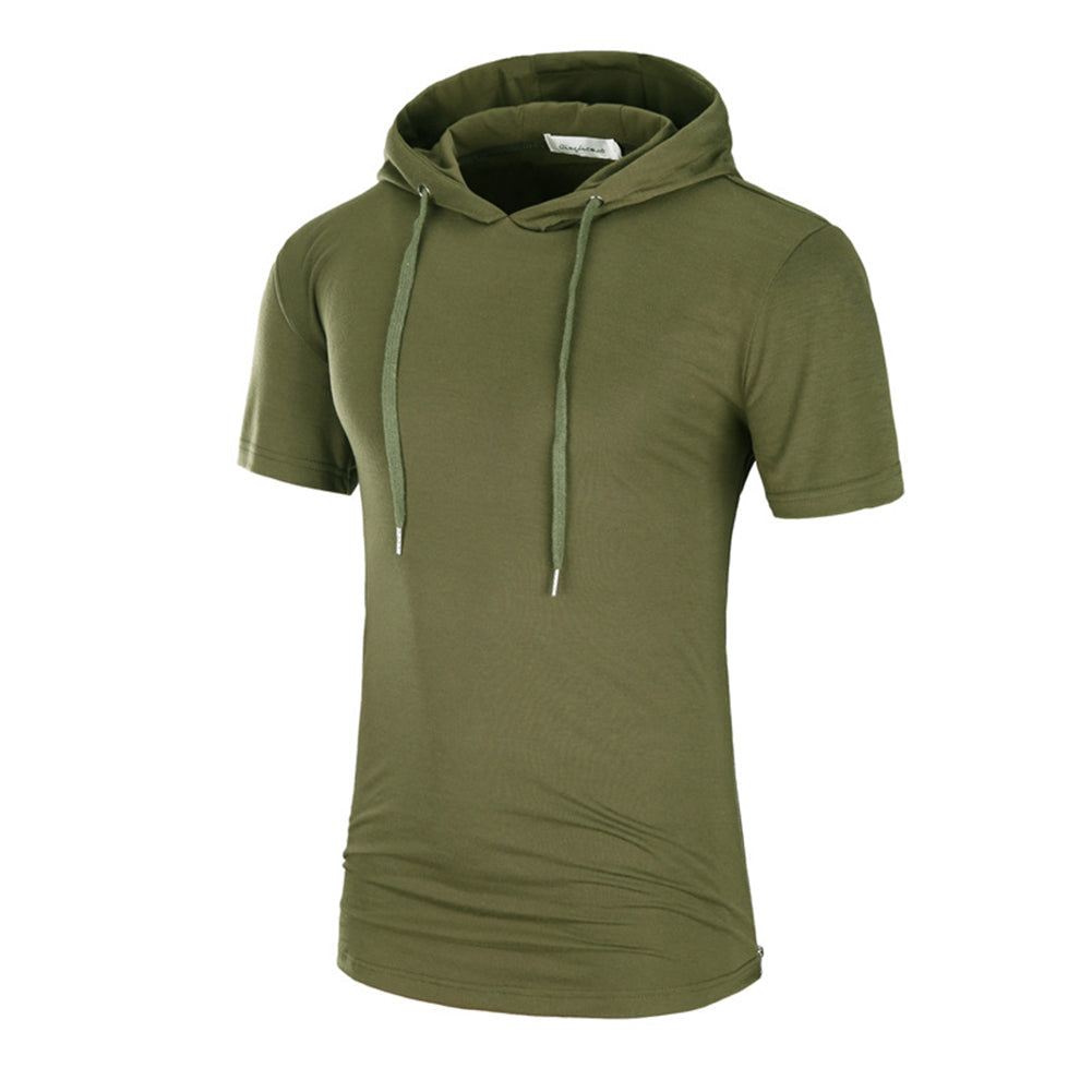 LANBAOSI Men's Short Sleeve Hoodie Military Hooded T Shirts Gym Sweatshirts LANBAOSI