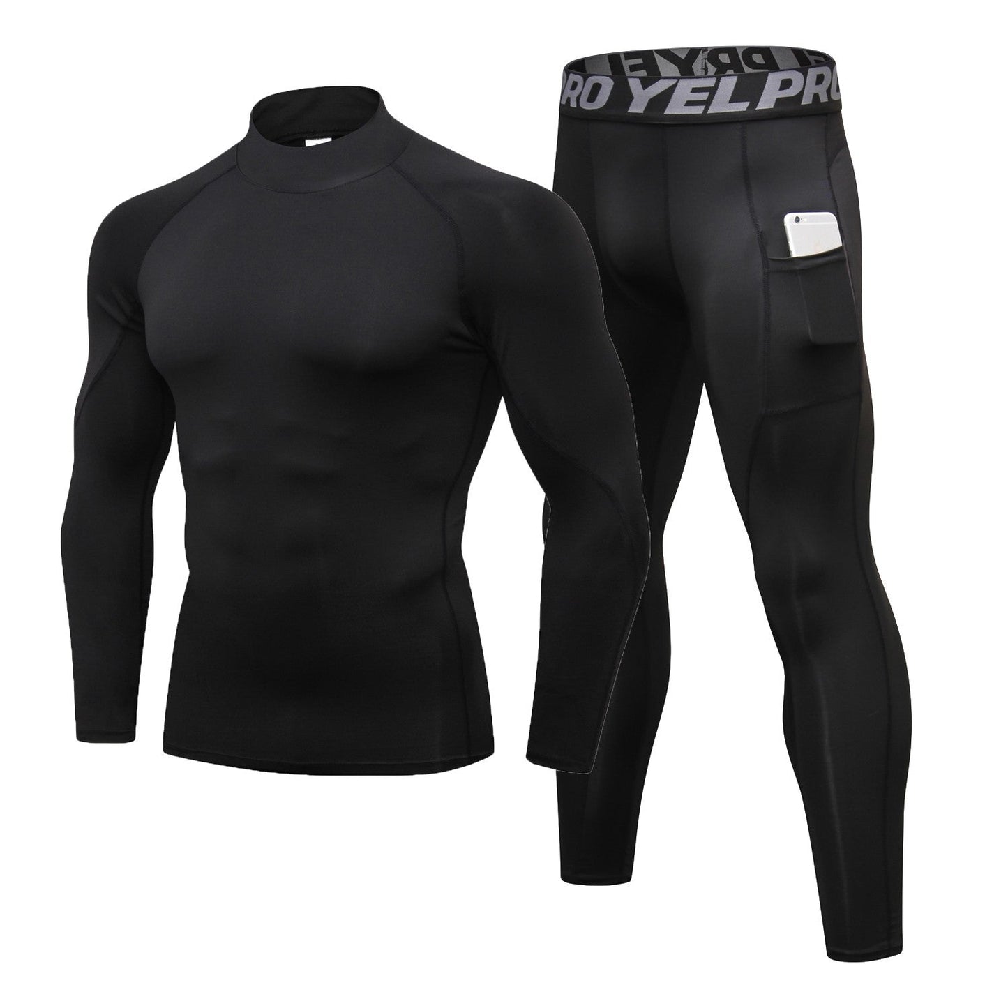 Mens Compression Running Leggings Athletic Tights with Phone Pocket