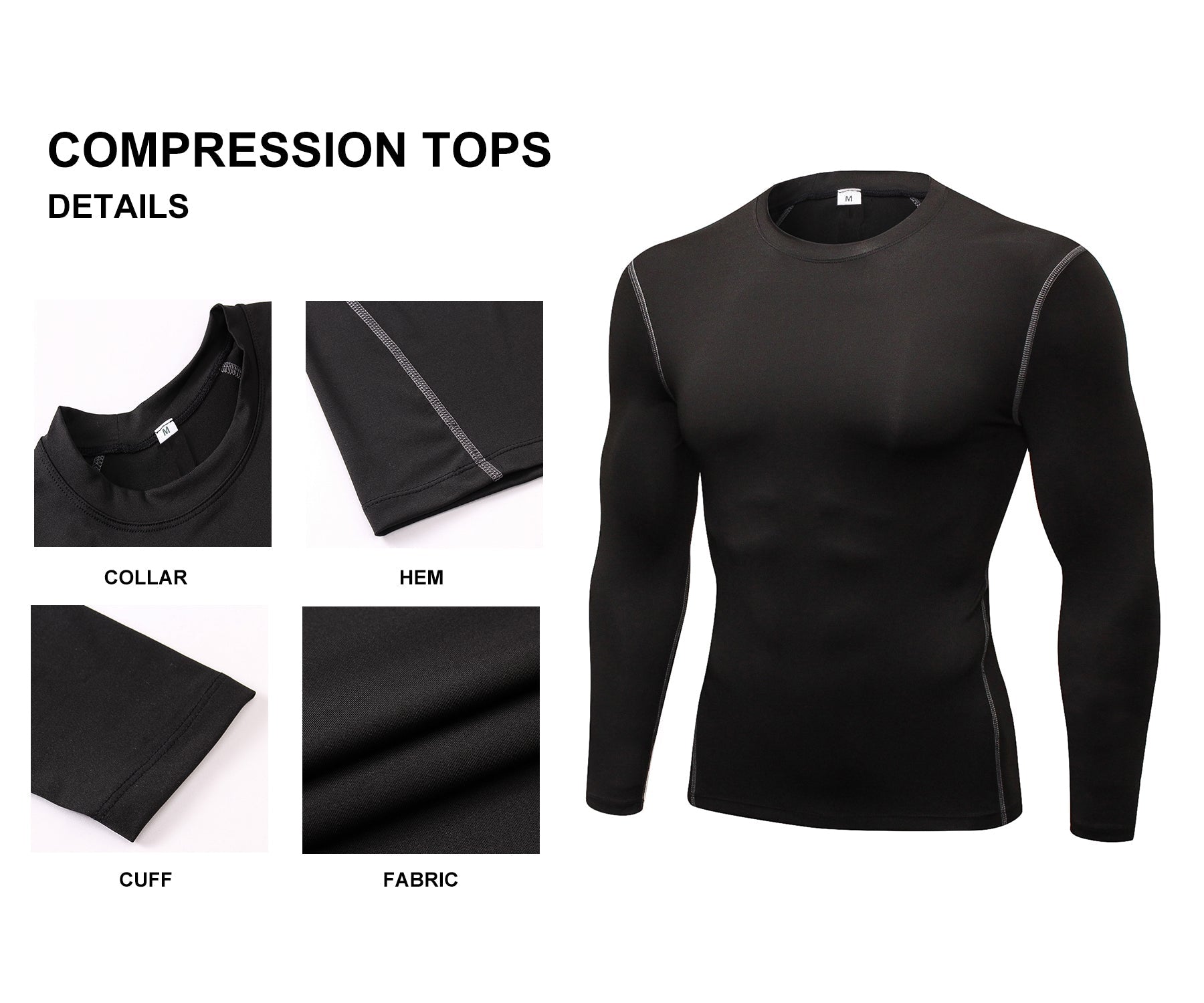  Men Long Sleeve Compression Running Shirts Sports Hoodies Dry  Fit Fitness Top Black S : Clothing, Shoes & Jewelry