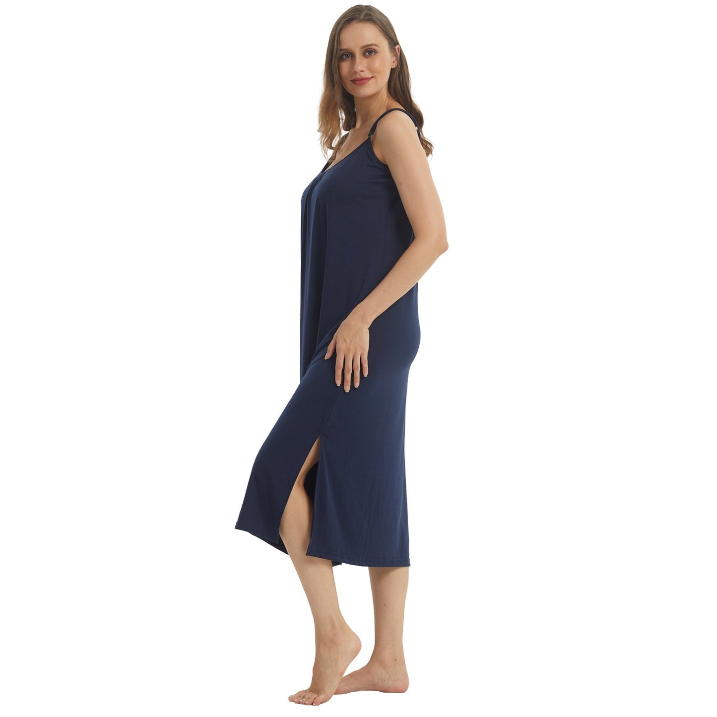 LANBAOSI Women Dresses Nightgowns Sleeveless Sleepshirt Long Side Split Sleepdress Female Slip Nightshirt Comfy V Neck Sleepwear Loungewear LANBAOSI