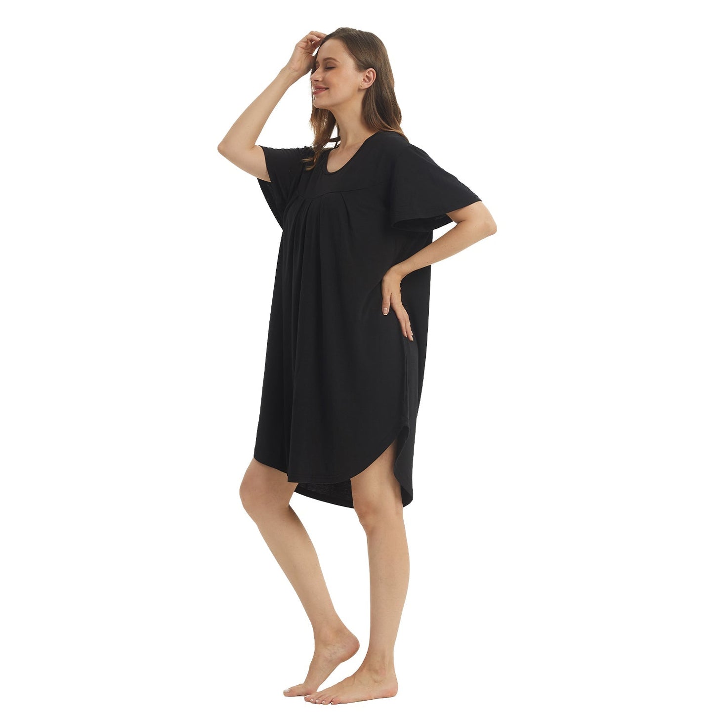 LANBAOSI Women's Dresses Soft Short Sleeve Comfy Pleated Nightshirt O-Neck Nightdress Swing Sleep Dress LANBAOSI