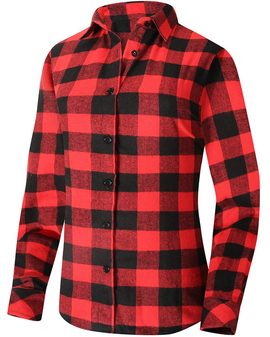 LANBAOSI Women's Flannel Plaid Shirts Long Sleeve Regular Fit Button Down Casual Cotton LANBAOSI