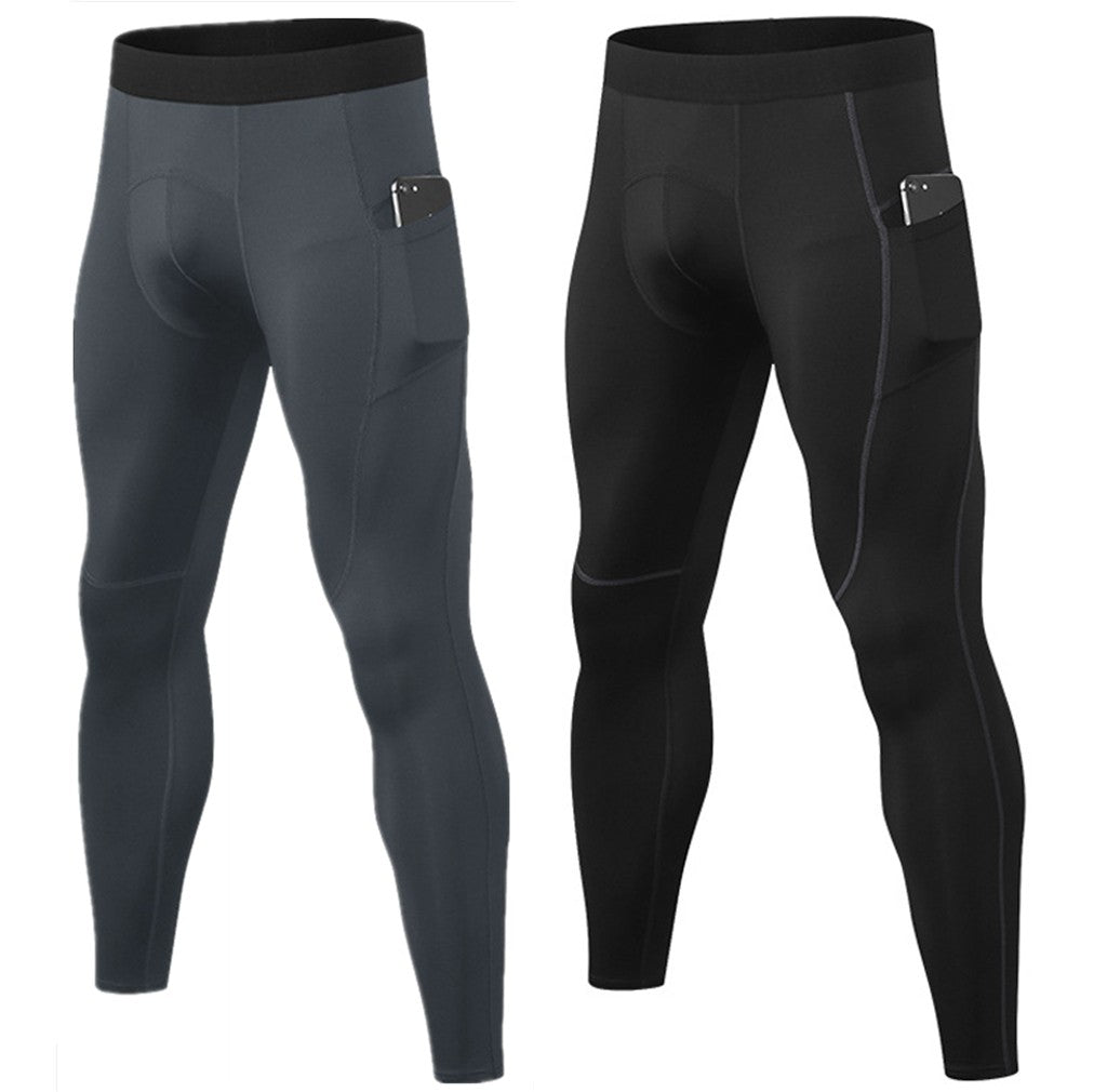 Men 2 Pack Compression Pants Pockets Cool Dry Gym Leggings Male Baselayer Running Tights LANBAOSI