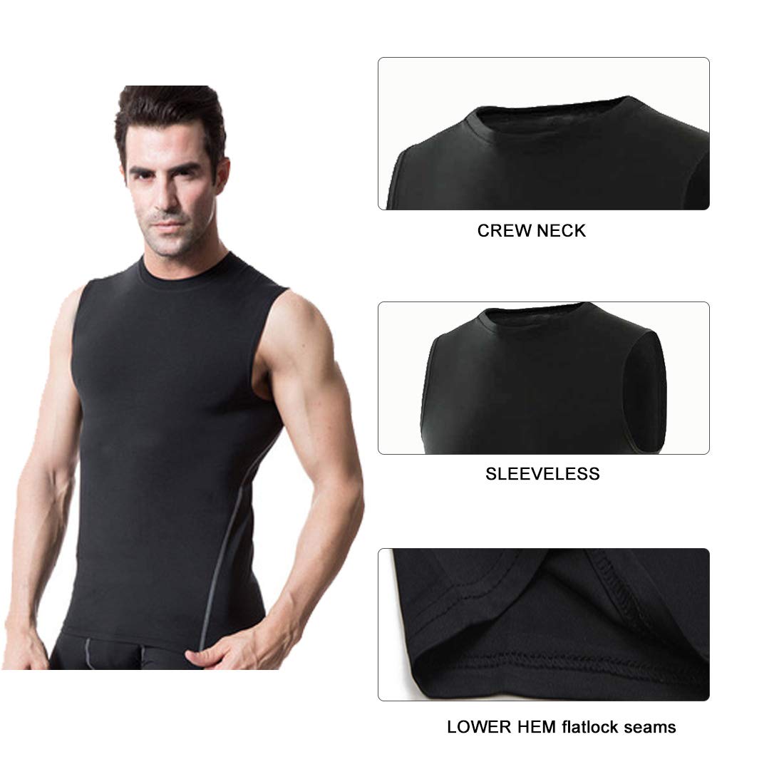 Men 3 Pack Athletic Compression Under Base Layer Male Sport Tank Top LANBAOSI