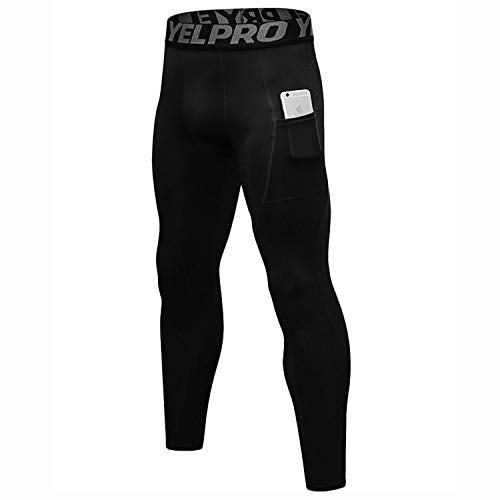 Men Compression Pants Athletic Sport Base Layer Male Quick Dry Sport Gym Leggings Tights with Phone Pocket LANBAOSI