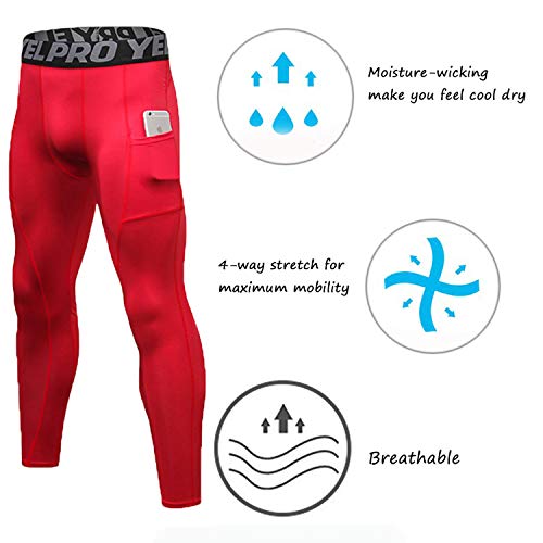 Men Compression Pants Athletic Sport Base Layer Male Quick Dry Sport Gym Leggings Tights with Phone Pocket LANBAOSI