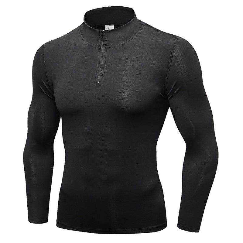 Men Compression Shirts Long Sleeve Undershirts 1/4 Zip Mock Neck Tops LANBAOSI