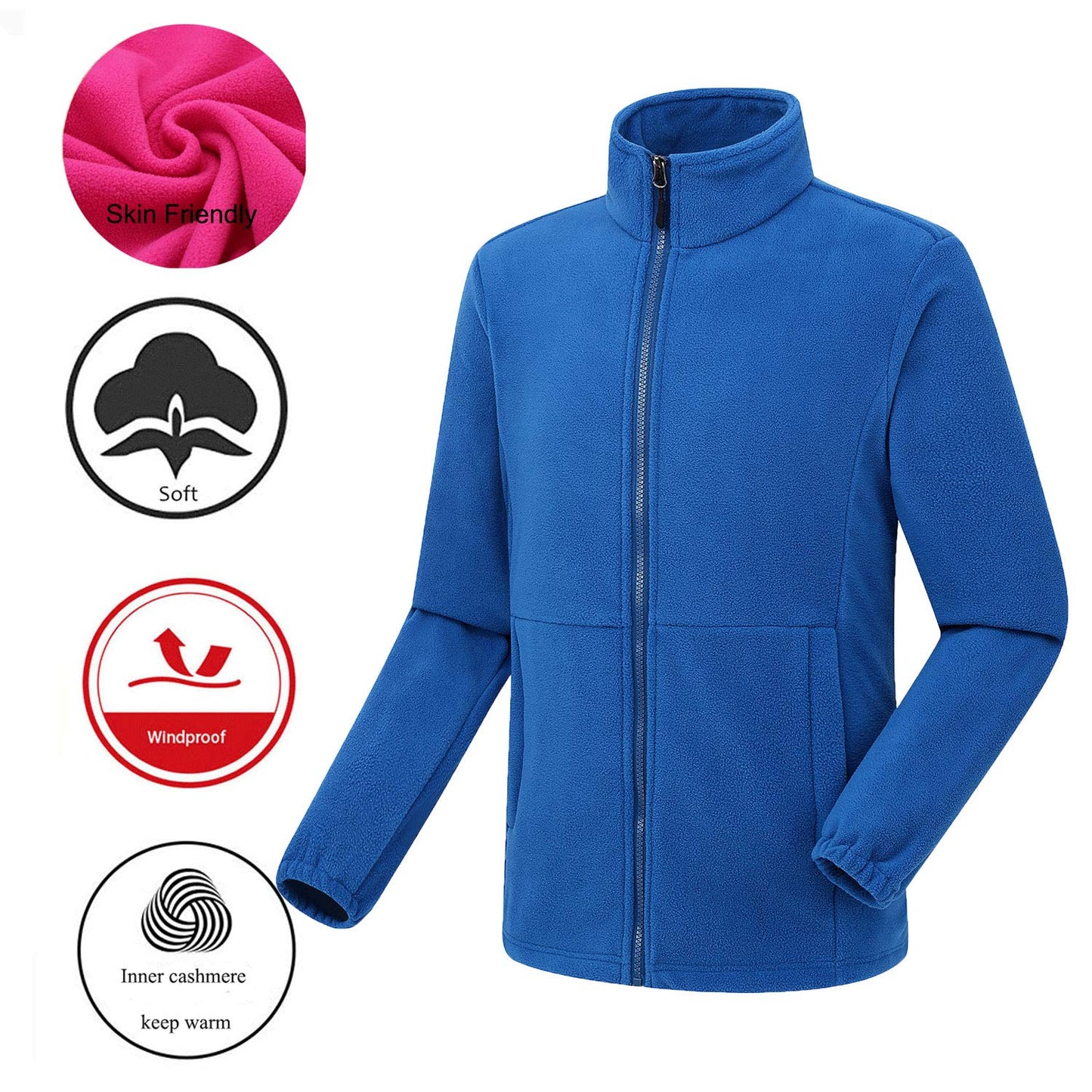 Men Fleece Jackets Full Zip Warm Winter Outdoor Coat Male Hiking Walking Stand Collar Jacket for Sport Camping Skiing LANBAOSI