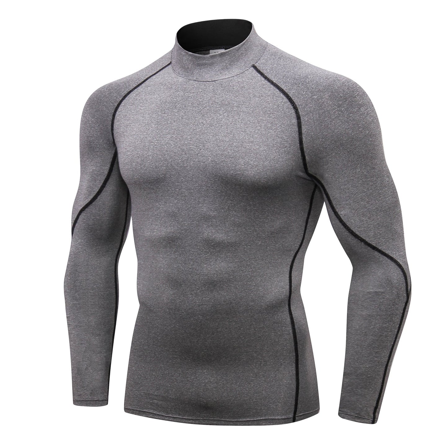 Men Mock Turtleneck Compression Shirt Long Sleeve Football Undershirt Male Sports Running Base Layer Workout Tops LANBAOSI